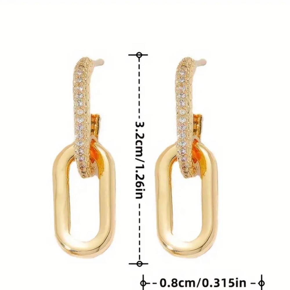 New Gold plated Geometric CZ Earrings push back - Picture 4 of 4